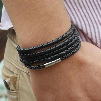 Paar lederen armband mannen bedel Vintage zwart Bracelet(Black)