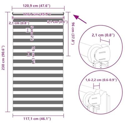 VidaXL Zebra rolgordijn 120,9 x 230 cm stofbreedte 116,7 cm wit