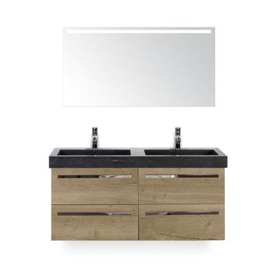 Seville Badmeubelset 120 cm - 4 laden Natuur Eiken - Wastafel Lucca Dubbel - met Sence Spiegel