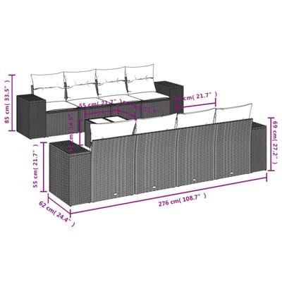 9-delige Loungeset met kussens poly rattan grijs - thumbnail