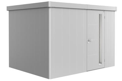 Biohort Neo 2C metalen tuinhuis enkele deur zilver 292x236 cm- Plat dak- Metaal- Biohort