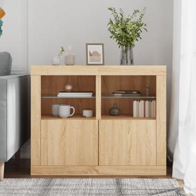 Bijzetkastjes met LED 2 st bewerkt hout sonoma eikenkleurig Bijzetkastjes met LED 2 st bewerkt hout sonoma eikenkleurig