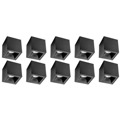 Mat Zwarte Opbouwspot Set 10x - GU10 Fitting - Vierkant Aluminium Ø90mm