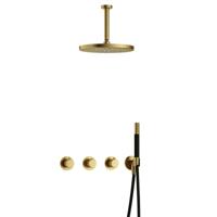 Hotbath Cobber X - CX7067 - Inbouw Regendoucheset - Geborsteld Messing PVD - 2 Stopkranen - Thermostatisch - Plafondbuis 15 cm - Hoofddouche 300 mm - Staafhanddouche - met M106 - Waterbesparend - thumbnail