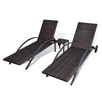 Ligbeddenset poly rattan bruin 3-delig - thumbnail