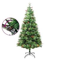 VidaXL Kerstboom met led en dennenappels 225 cm pvc en pe groen - thumbnail