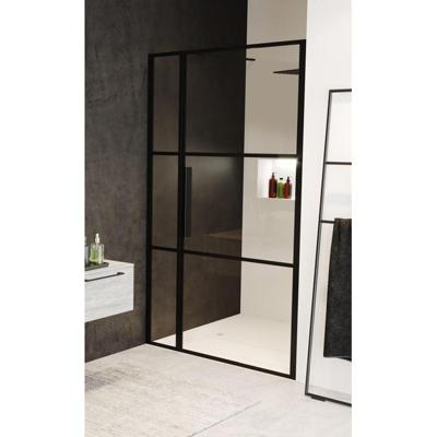 Douchedeur met Vast Paneel Riho Grid 120x200 cm 6 mm Helderglas Zwarte Profielen Riho