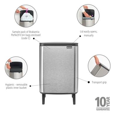 Brabantia Bo hi afvalemmer 12 liter met kunststof binnenemmer matt steel fingerprint proof - thumbnail