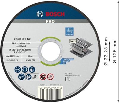 Bosch Accessoires Doorslijpschijf recht Standard for Inox WA 60 T BF, 125 mm, 22,23 mm, 1,6 mm 1 stuks - 2608603172