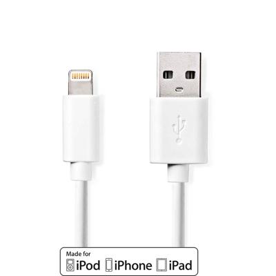 Nedis Lightning Kabel | USB 2.0 | Apple Lightning 8-Pins | USB-A Male | 480 Mbps | Vernikkeld | 3.00 m | Rond | PVC | Wit | Label - CCGL39300WT30 Nedis Lightning Kabel | USB 2.0 | Apple Lightning 8-Pins | USB-A Male | 480 Mbps | Vernikkeld | 3.00 m | Rond | PVC | Wit | Label - CCGL39300WT30