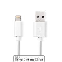 Nedis Lightning Kabel | USB 2.0 | Apple Lightning 8-Pins | USB-A Male | 480 Mbps | Vernikkeld | 3.00 m | Rond | PVC | Wit | Label - CCGL39300WT30 - thumbnail