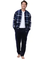 Pastunette heren Huispak Flanel Fleece - Donkerblauw - Ruit - warm heren pyjamapak 2-delig - thumbnail
