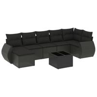 8-delige Loungeset met kussens poly rattan zwart - thumbnail