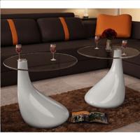 VidaXL Salontafel met rond glazen tafelblad hoogglans wit 2 st - thumbnail