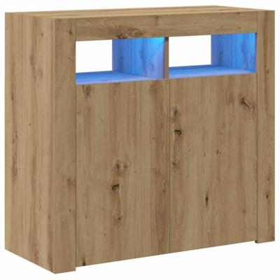 Dressoir met LED 80x35x75 cm bewerkt hout artisanaal eiken