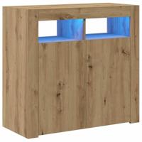 Dressoir met LED 80x35x75 cm bewerkt hout artisanaal eiken - thumbnail
