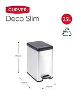 Slanke prullenbak - SLIM BIN - CURVER - 25L - Compact ontwerp - 41 x 27 x 55 cm - Metallic grijs - thumbnail