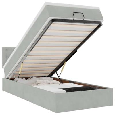 Ottoman bed met matras 90x200cm fluweel lichtgrijs