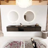 MONDIAZ BUKLA 240cm badmeubel met open module 40 links kleur Dark Brown met 3 lades. Wastafel CLOUD dubbel 0 kraangaten kleur Urban. - thumbnail