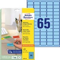 Avery gekleurde etiketten ft 38,1 x 21,2 mm (b x h), afneembaar, blauw, 1300 stuks, 65 per blad - thumbnail