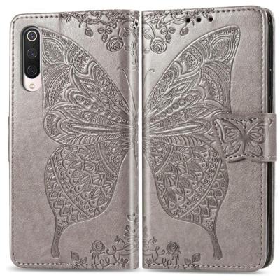 Voor Xiaomi 9 Pro Butterfly Love Flower reliëf horizontale Flip lederen draagtas met beugel Lanyard Card slot portemonnee (grijs)
