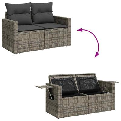 4-delige Loungeset met kussens poly rattan grijs
