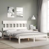 Bedframe zonder matras massief grenenhout wit 160x200 cm - thumbnail