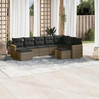 9-delige Loungeset met kussens poly rattan grijs - thumbnail