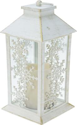 Lantaarn sneeuwvlokken met verlichting 28 cm wit