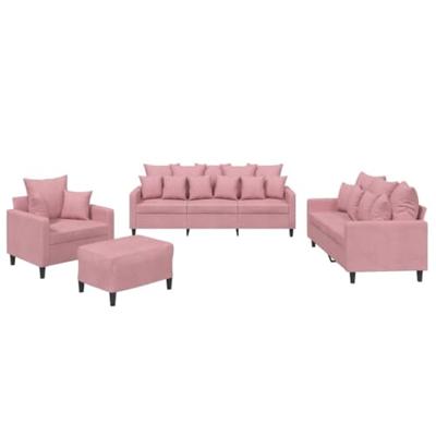 4-delige Loungeset met kussens fluweel roze - thumbnail