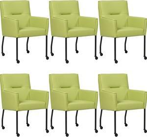 Set van 6 Felgroene leren moderne eetkamerstoelen Lucky - Toledo Leer Lime (felgroen leer)