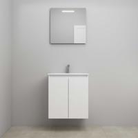 On-Line Badkamermeubelset - 60 cm - Voorgemonteerd - Greeploos 2 Deuren - Porseleinen Wastafel - 1 Kraangat - Spiegel met LED-Verlichting - Hoogglans Wit - thumbnail