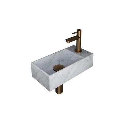 INK - Fonteinpack Marmer Rechts incl. Fonteinkraan - Design Sifon - Design Plug en Montageset - 360x180x90 Mm - Mat Wit Marmer/brushed Mat Goud