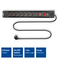 ACT AC2450 Stekkerdoos - 6 Sockets - Aan/Uit - Overspanningsbeveiliging - thumbnail