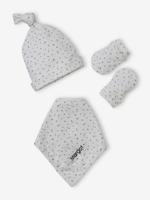 Personaliseerbare gebreide babymuts + wanten + sjaal + tas voor babymeisjes met print ecru - thumbnail