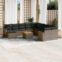 12-delige Loungeset met kussens poly rattan grijs - thumbnail