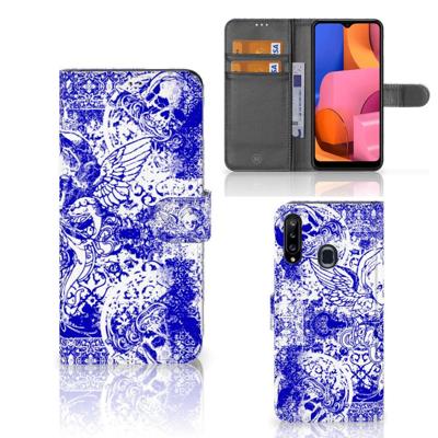 Telefoonhoesje met Naam Samsung Galaxy A20s Angel Skull Blauw
