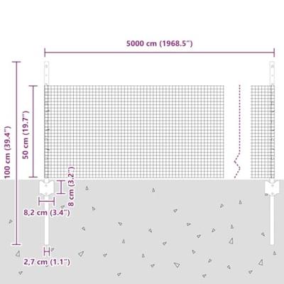 VidaXL Hek met paal zilver 0,5 x 50 m staal
