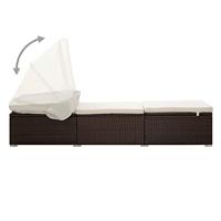 Ligbed met luifel en kussen poly rattan bruin - thumbnail