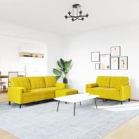 3-delige Loungeset met kussens en bolsters fluweel geel - thumbnail