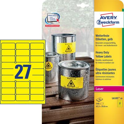 Etiket Avery Zweckform L6105-20 63.5x29.6mm geel 540stuks