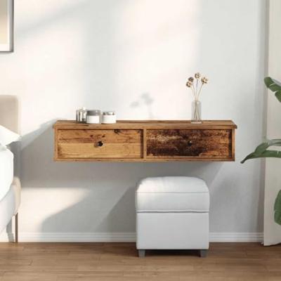 Wandschap met lades 100x37,5x19 cm bewerkt hout oud houtkleurig Wandschap met lades 100x37,5x19 cm bewerkt hout oud houtkleurig