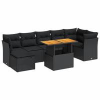 8-delige Loungeset met kussens poly rattan zwart - thumbnail