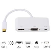 USB 2 0 + audio poort + VGA + HDMI naar USB-C/type-C HUB adapter (wit) - thumbnail