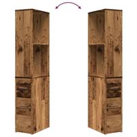 Badkamerkast smal met wielen bewerkt hout oud houtkleurig - thumbnail