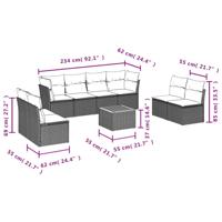 9-delige Loungeset met kussens poly rattan grijs - thumbnail