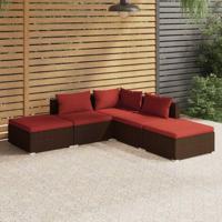5-delige Loungeset met kussens poly rattan bruin - thumbnail