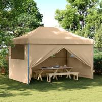 VidaXL Partytent inklapbaar pop-up met 4 zijwanden beige - thumbnail