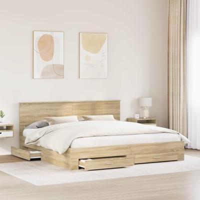 Bedframe met hoofdeinde Sonoma Eiken 200 x 200 cm Bewerkt hout