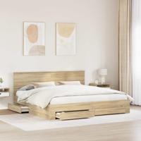 Bedframe met hoofdeinde Sonoma Eiken 200 x 200 cm Bewerkt hout - thumbnail